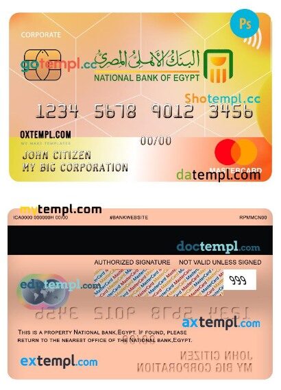 Egypt National bank corporate mastercard template in PSD format
