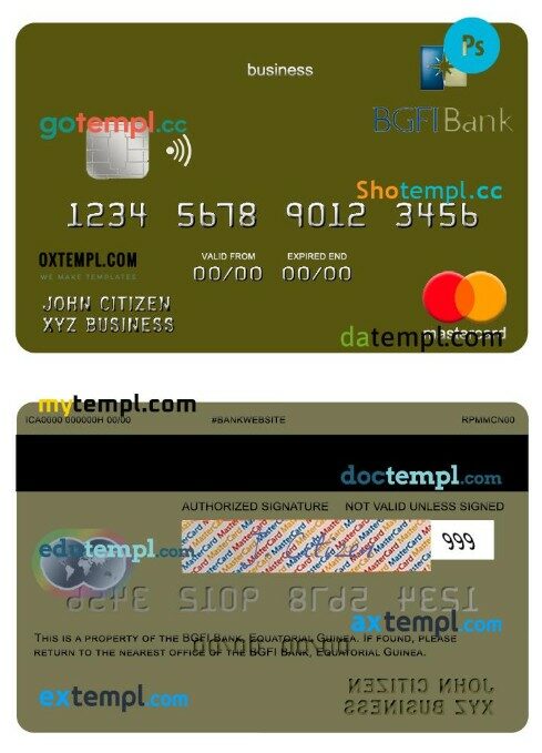Equatorial Guinea BGFI Bank business mastercard template in PSD format