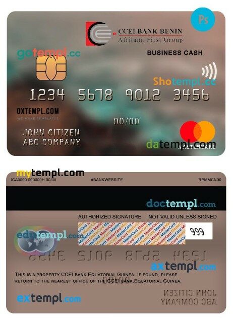 Equatorial Guinea CCEI bank business cash mastercard template in PSD format