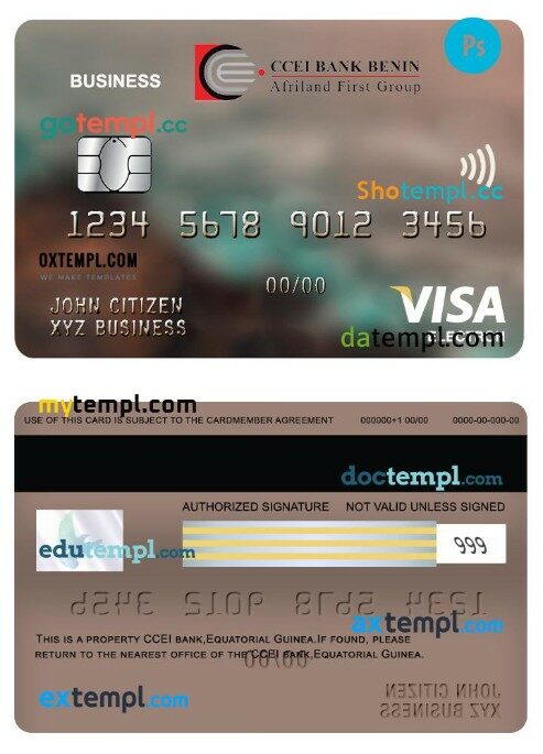 Equatorial Guinea CCEI bank business visa electron card template in PSD format
