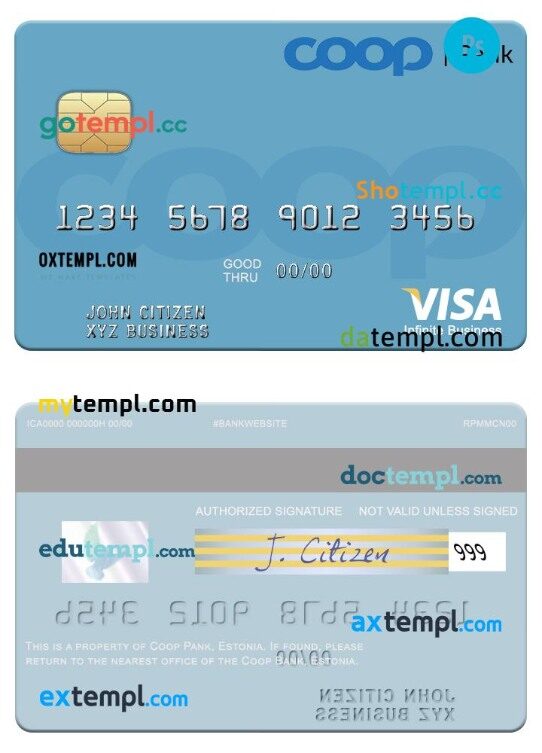 Estonia Coop Pank Infinite Business visa card template in PSD format