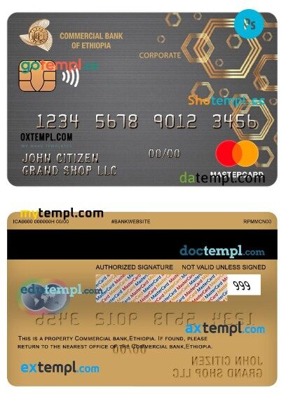 Ethiopia Commercial bank corporate mastercard template in PSD format