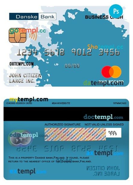 Finland Danske bank business cash mastercard template in PSD format