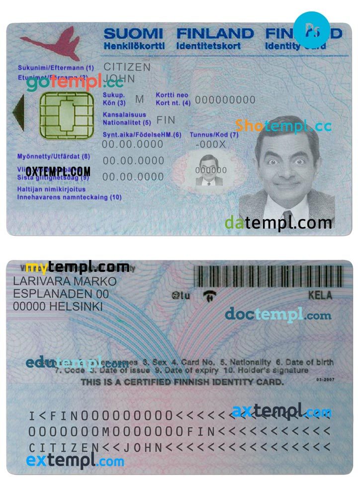Finnish id card download PSD example, version 2