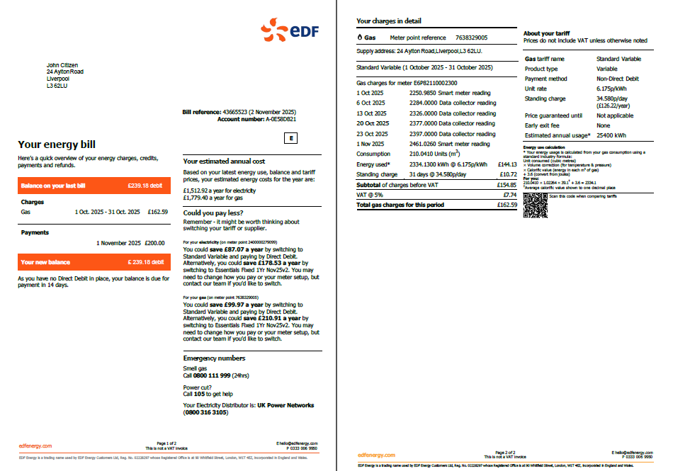France EDF utility bill template in Word and PDF formats, 2 pages France EDF utility bill template in Word and PDF formats, 2 pages