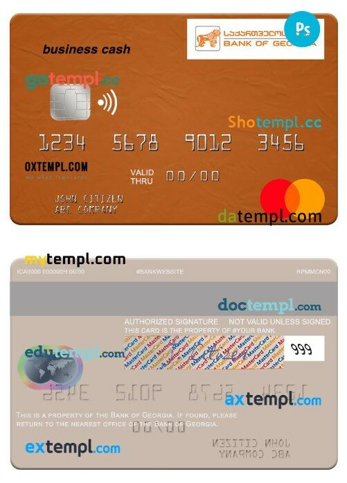 Georgia Bank of Georgia business cash mastercard template in PSD format