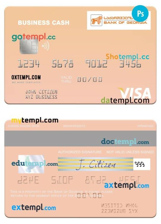 Georgia Bank of Georgia business cash visa card template in PSD format