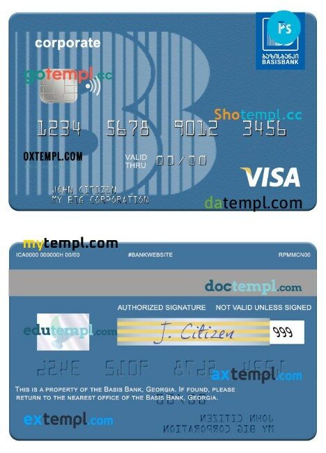 Georgia Basis Bank visa corporate card template in PSD format
