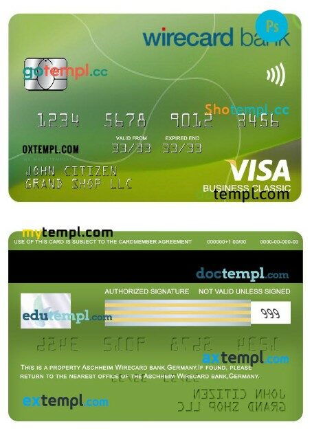 Germany Aschheim wirecard bank visa business classic card template in PSD format