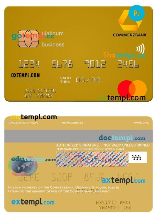Germany Commerz Bank platinum business mastercard template in PSD format