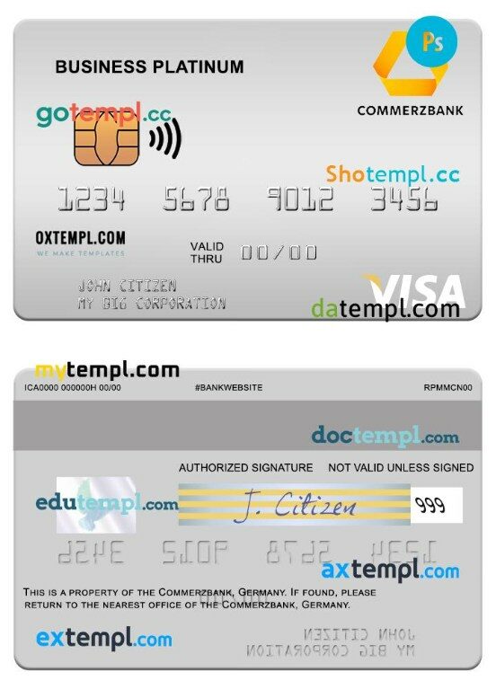 Germany Commerz Bank visa business platinum card template in PSD format