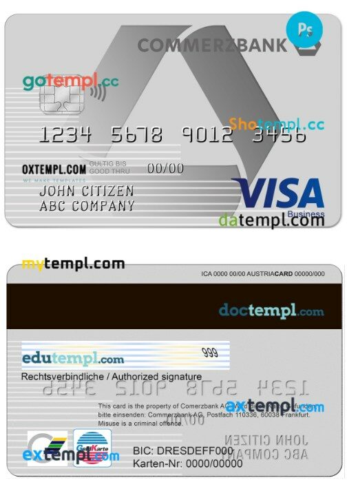 Germany Commerzbank Visa business Card template in PSD format