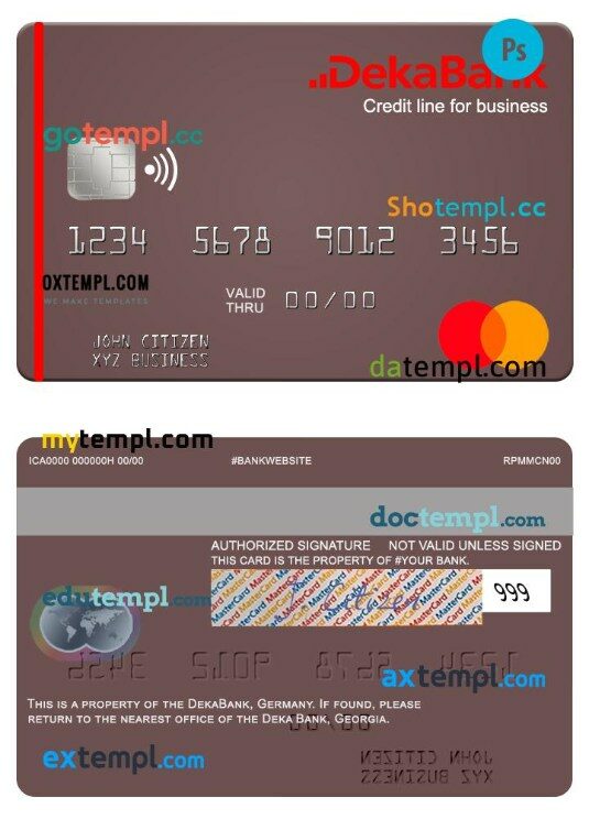 Germany Deka Bank business credit mastercard template in PSD format