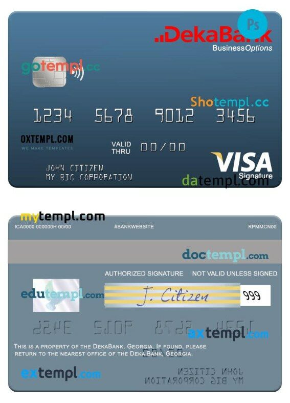 Germany Deka Bank business visa signature card template in PSD format