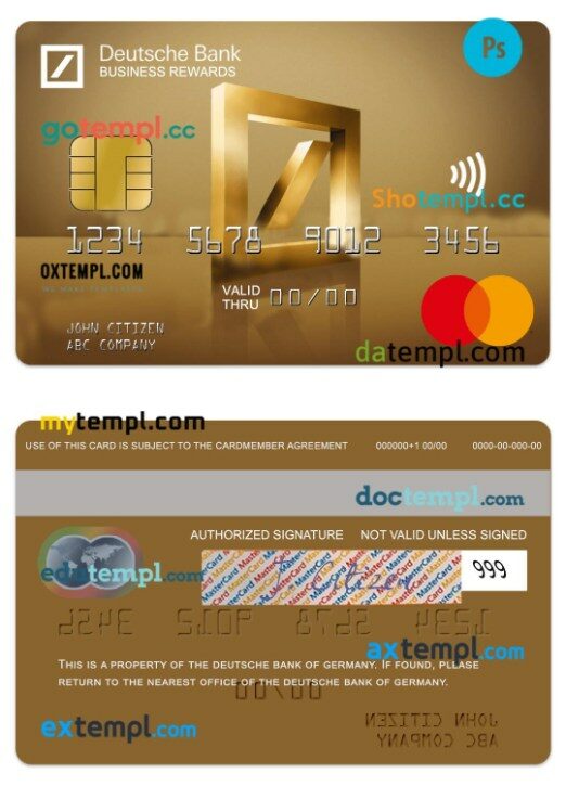 Germany Deutsche Bank business rewards gold mastercard template in PSD format