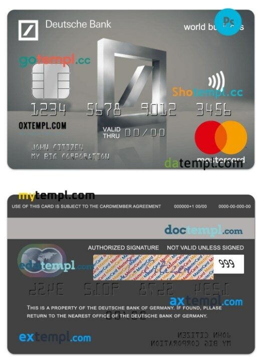 Germany Deutsche Bank world business platinum mastercard template in PSD format