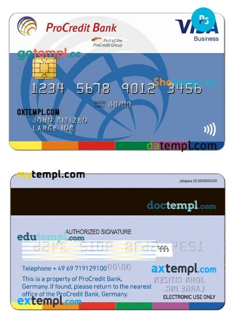 Germany ProCredit Bank Visa Business card template in PSD format
