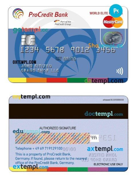 Germany ProCredit Bank world elite business MasterCard template in PSD format