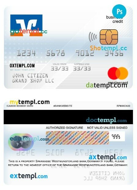 Germany Volksbank business credit mastercard template in PSD format