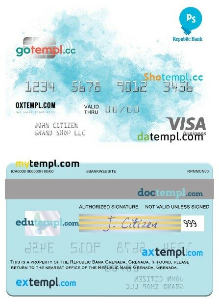 Grenada Republic Bank Grenada visa business card template in PSD format