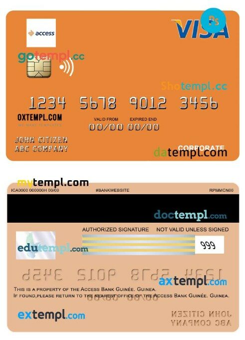 Guinea Access Bank Guinée visa corporate card template in PSD format