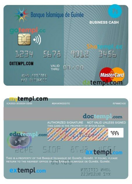 Guinea Banque Islmaique de Guinée business cash mastercard template in PSD format