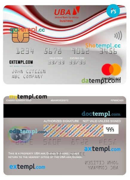 Guinea UBA business mastercard template in PSD format