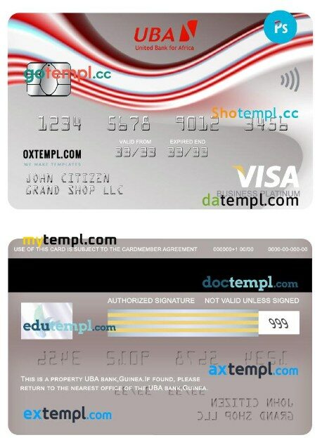 Guinea UBA visa business platinum card template in PSD format