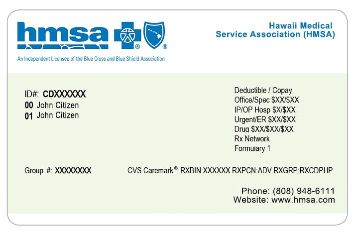 Hawaii health insurance card template in PSD format