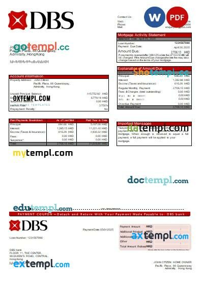 Hong Kong DBS bank mortgage statement in Word and PDF formats