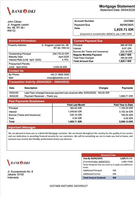 Indonesia Bank DKI mortgage statement Word and PDF template Indonesia Bank DKI mortgage statement Word and PDF template