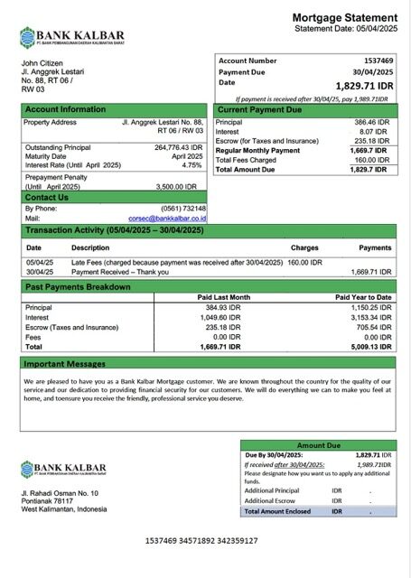 Indonesia Bank Kalbar mortgage statement Word and PDF template Indonesia Bank Kalbar mortgage statement Word and PDF template