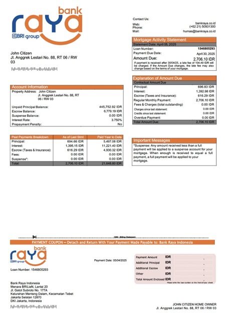 Indonesia Bank Raya Indonesia mortgage statement Word and PDF template Indonesia Bank Raya Indonesia mortgage statement Word and PDF template