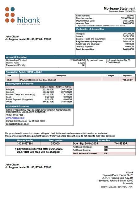 Indonesia Hibank mortgage statement Word and PDF template Indonesia Hibank mortgage statement Word and PDF template