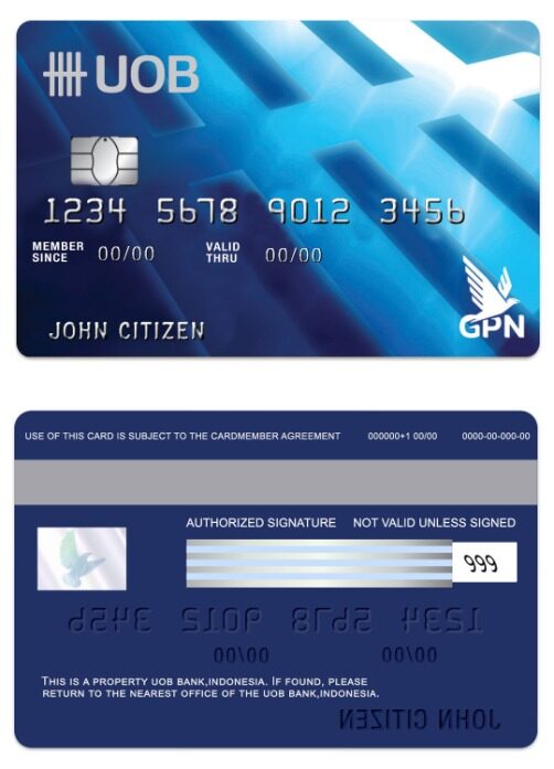 Indonesia UOB bank GPN debit card template in PSD format