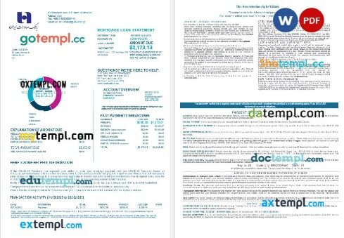 Iran Bank Sederat mortgage statement in Word and PDF formats