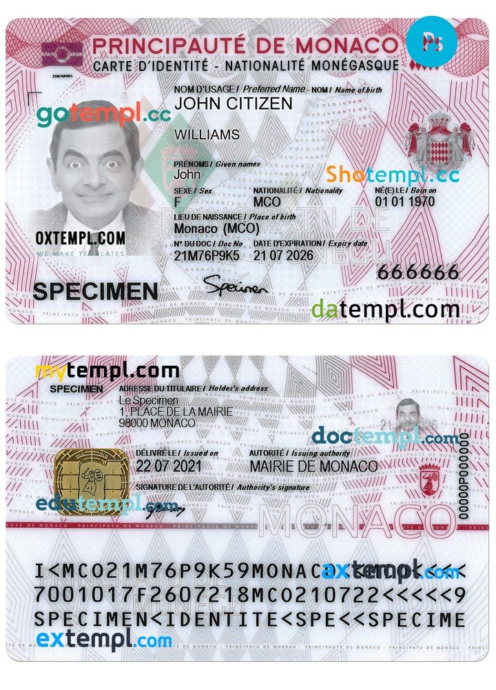 Monacan digital id card download PSD example, with fonts