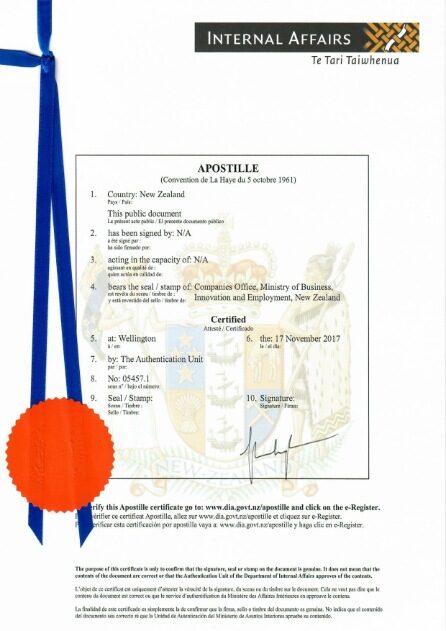 New Zealand certificate of incorporation PSD template