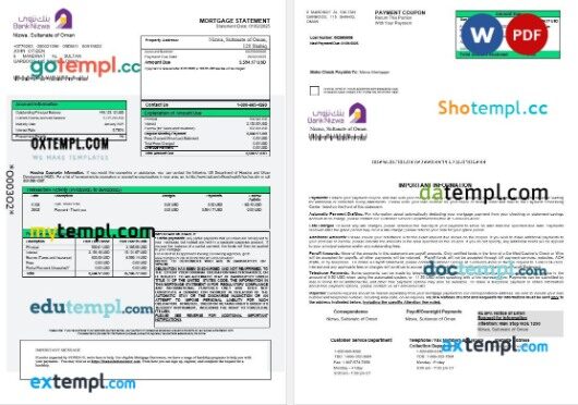 Omani Bank Nizwa mortgage statement in Word and PDF formats