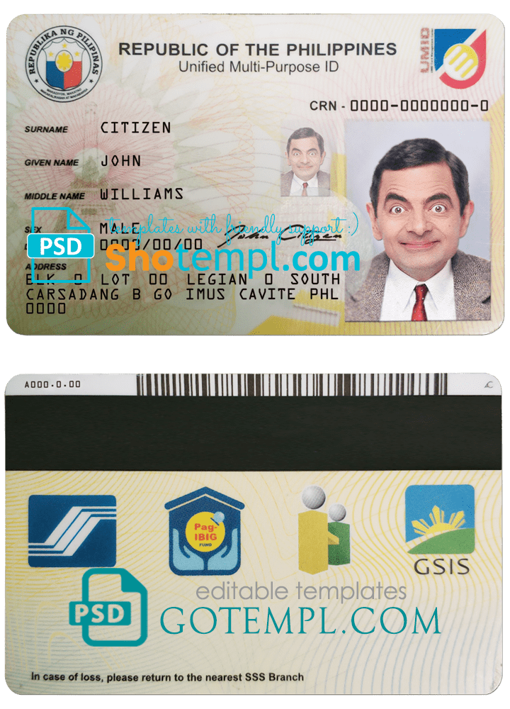 Filipino ID example in PSD format, fully editable