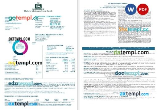 Pakistan Habib Metropolitan mortgage loan statement in Word and PDF formats, 4 pages