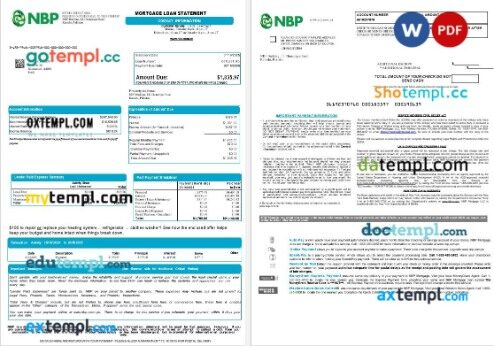 Pakistan NBP mortgage loan statement in Word and PDF formats