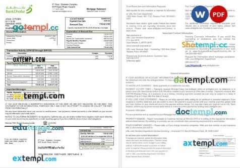 Pakistan UBL mortgage statement in Word and PDF formats