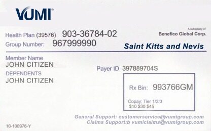 Saint Kitts and Nevis health insurance card template in PSD format