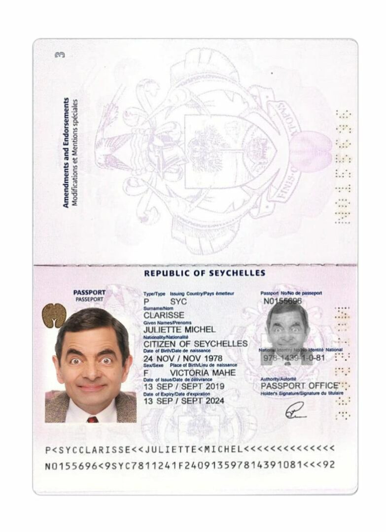 Seychelles passport PSD template