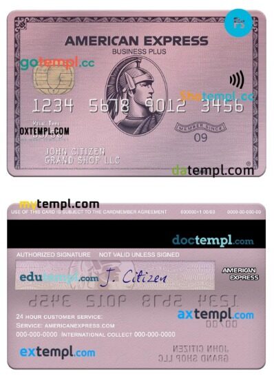USA ADP Earnings bank american express rose business plus card template in PSD format