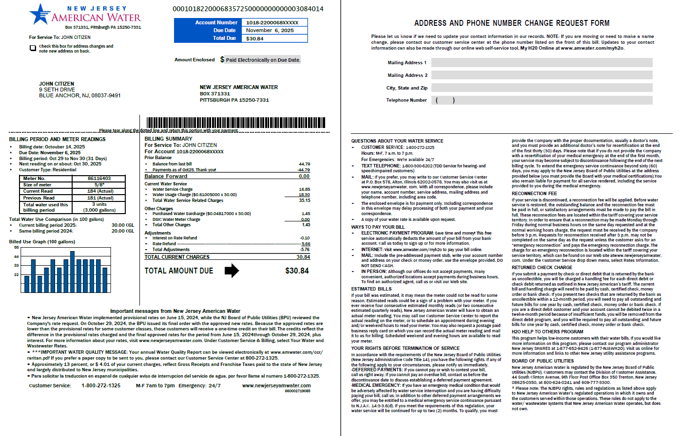 USA American Water utility bill template in Word and PDF formats, 2 pages, version 2 USA American Water utility bill template in Word and PDF formats, 2 pages, version 2