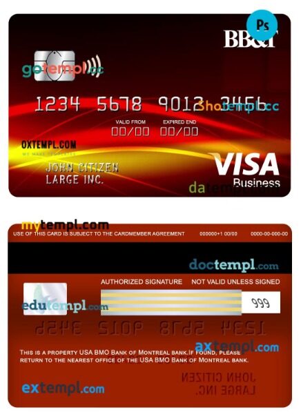 USA BB&T Corp. bank visa business card template in PSD format