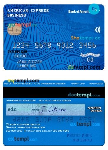 USA Bank of America bank american express Business card template in PSD format