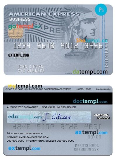 USA Bank of the West bank amex business platinum card template in PSD format